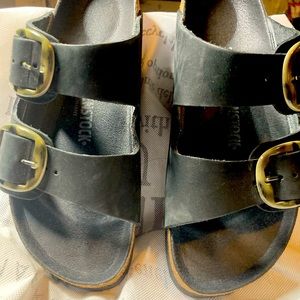 Birkenstock Sandals , 8 1/2 , Black Nubuck , Euro size 39 .